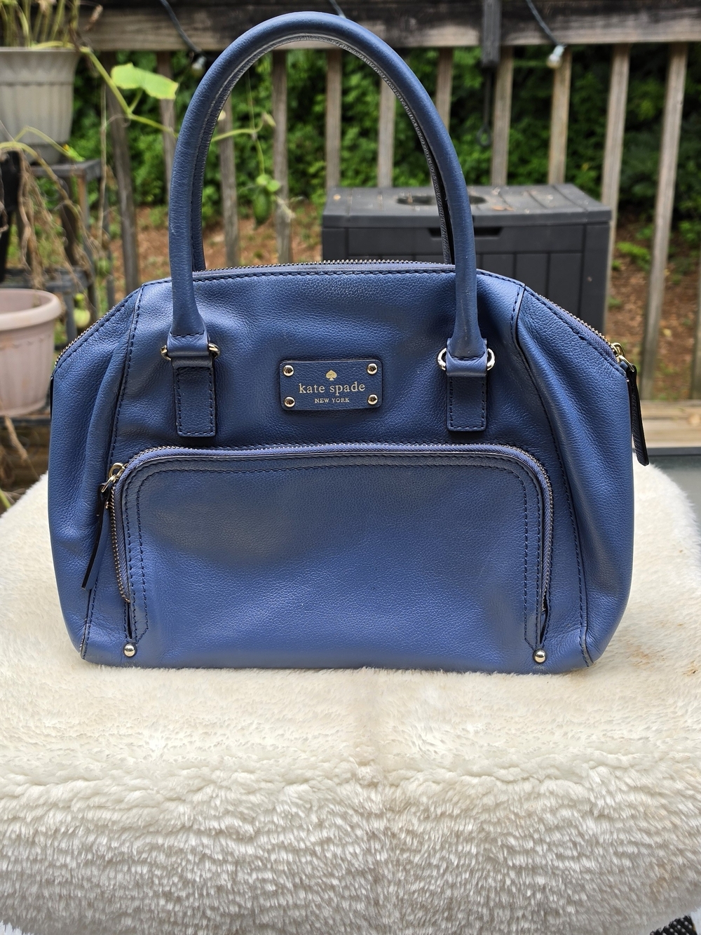 Kate Spade New York Blue Pebbled Leather Satchel Gold Hardware